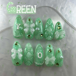 ネイルチップ ネイルチップオーダー グリーンネイル 緑ネイル 推し