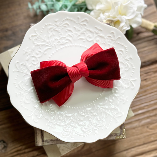 ワインレッド】ふんわり♡ダブル重ねリボンヘアゴム ヘアゴム  