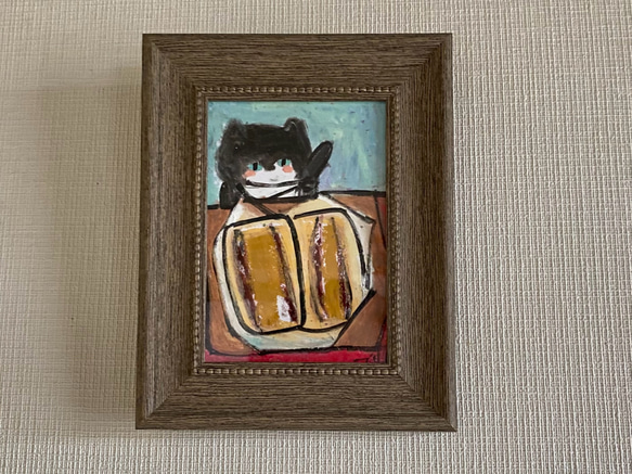 絵画。原画【黒猫ちゃんはとんかつを食べるつもりだ】 絵画