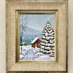 アクリル画　原画　「ホワイトクリスマス07」額縁付　F3サイズ　キャンバス アクリル画 原画 「ホワイトクリスマス07」額縁付 F3サイズ キャンバス
