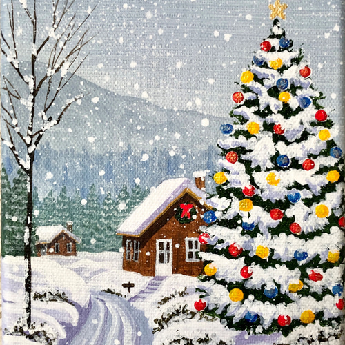 アクリル画原画「ホワイトクリスマス07」額縁付F3サイズキャンバス