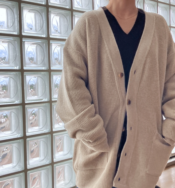 STONE  ベージュ カーディガン Xmasセール 全品30％off 送料無料 洗えるカシミヤ 畦編み