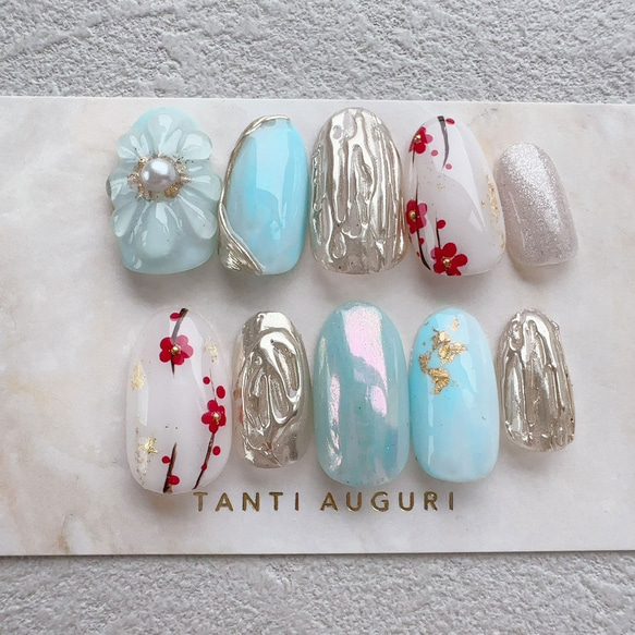 ネイルチップ 成人式 振袖 ニュアンス 青 ちゅるん オーダーネイル シンプル ネイルチップ 成人式 振袖 ニュアンス 青 ちゅるん オーダーネイル