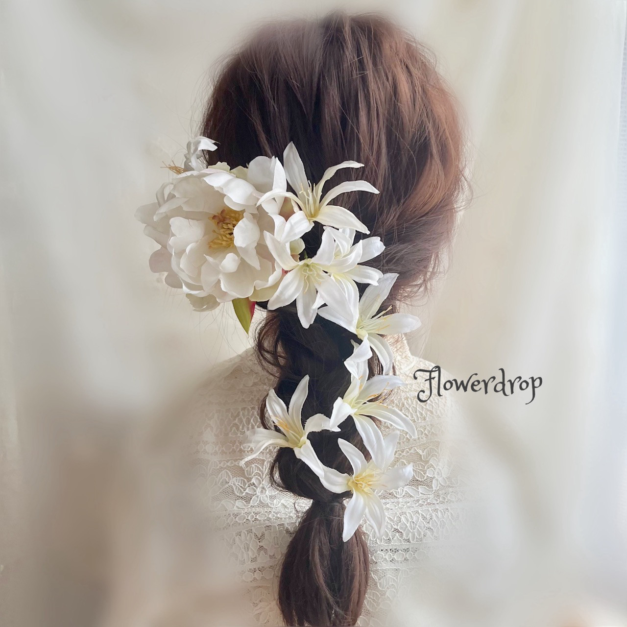 ピオニーとダイヤモンドリリーのヘッドドレス 成人式 結婚式 卒業式
