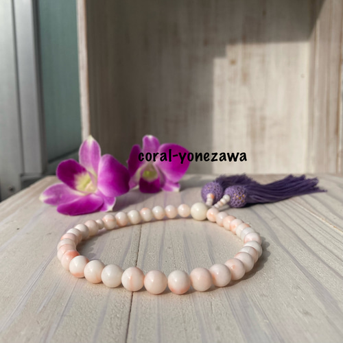 薄いピンク珊瑚色のお念珠.片手.略式. その他アクセサリー ライズ  