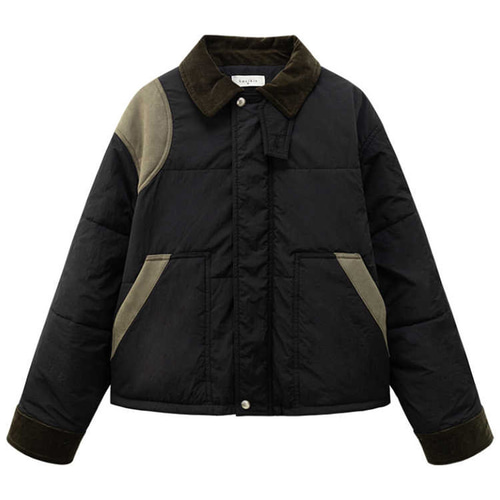 パーチワークジャケット 中綿ジャケット ブラック S-XL #608