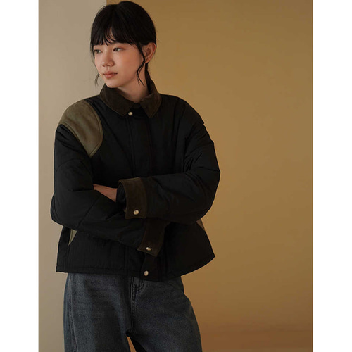 パーチワークジャケット 中綿ジャケット ブラック S-XL #608