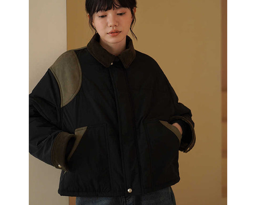 パーチワークジャケット 中綿ジャケット ブラック S-XL #608