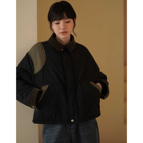 パーチワークジャケット 中綿ジャケット ブラック S-XL #608