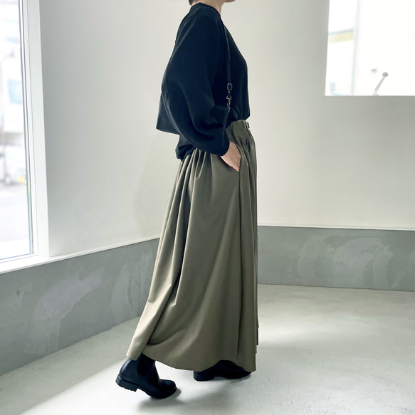 A字型束帶褶襉半身裙【灰色】 第18張的照片