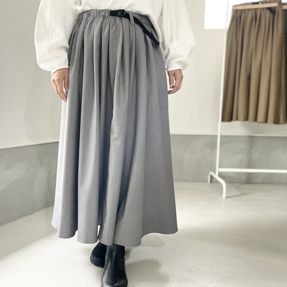 A字型束帶褶襉半身裙【灰色】 第1張的照片