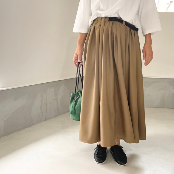 A字型束帶褶襉半身裙【灰色】 第11張的照片