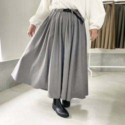 A字型束帶褶襉半身裙【灰色】 第4張的照片