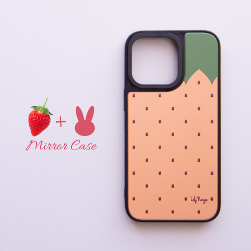 苺とウサギ ミラー スマホケース iPhone 鏡 うさぎ いちご 