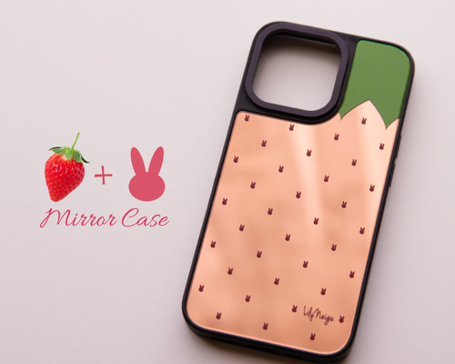 苺とウサギ ミラー スマホケース iPhone 鏡 うさぎ いちご