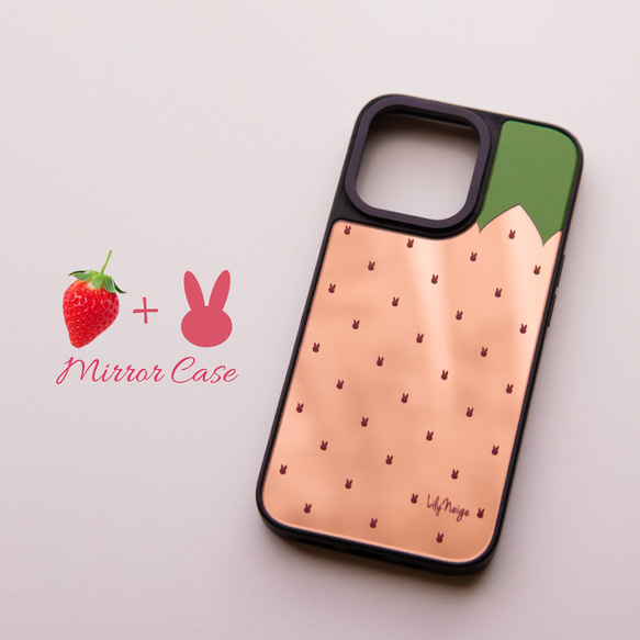 苺とウサギ ミラー スマホケース iPhone 鏡 うさぎ いちご