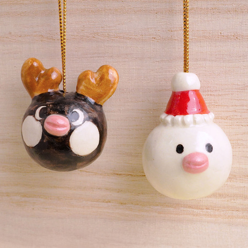 陶器]サンタ&トナカイ文鳥のオーナメントセット[クリスマス 白文鳥 桜