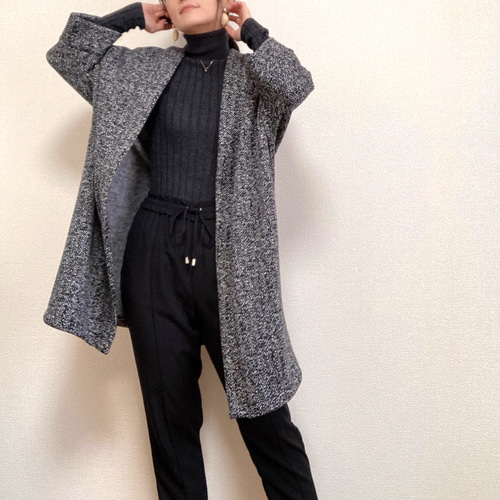 ツイード見えフリースセーターニット軽量素材＊大人リュクス＊ストール