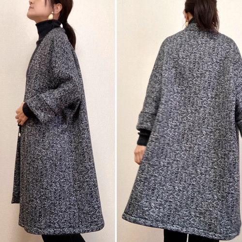 ツイード見えフリースセーターニット軽量素材＊大人リュクス＊ストール