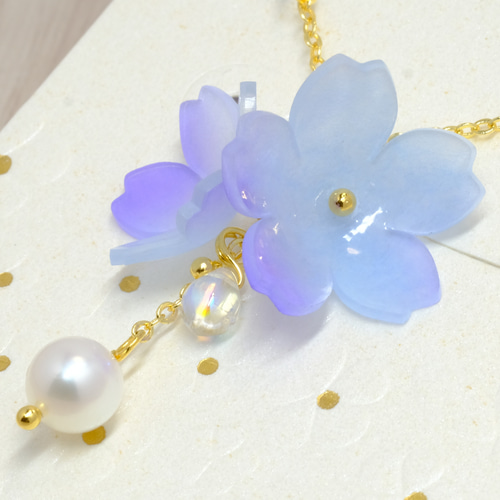 桜とパールのネックレス♥青紫色 ネックレス・ペンダント 蝶蔵閣 通販 