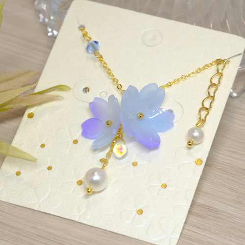 桜とパールのネックレス♥青紫色 ネックレス・ペンダント 蝶蔵閣 通販 