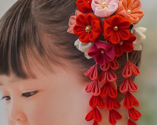 京都・アンティーク　舞妓さん　髪飾り・鏡　赤色の和柄小物セット 京都・アンティーク 舞妓さん 髪飾り・鏡 赤色の和柄小物セット