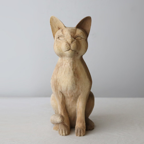 送料無料）最終／クリスマスSALE 天然無垢ウッド 木彫りART 座る猫