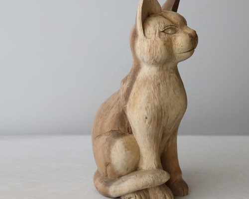 木彫りのネコ 置物 在銘 オブジェ / Wooden carved cat 木彫りのネコ 置物 在銘 オブジェ / Wooden carved cat Amazon