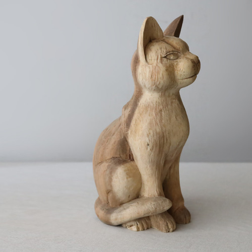木彫りのネコ 置物 在銘 オブジェ / Wooden carved cat 木彫りのネコ 置物 在銘 オブジェ / Wooden carved cat