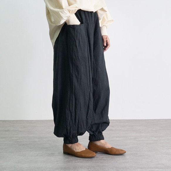 アラジンパンツ/ブラック/ハーフリネン/泉州織物 2枚目の画像