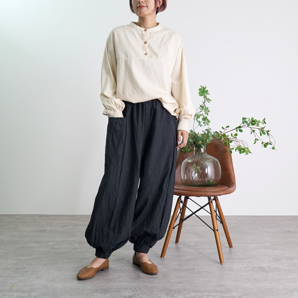 アラジンパンツ/ブラック/ハーフリネン/泉州織物 5枚目の画像