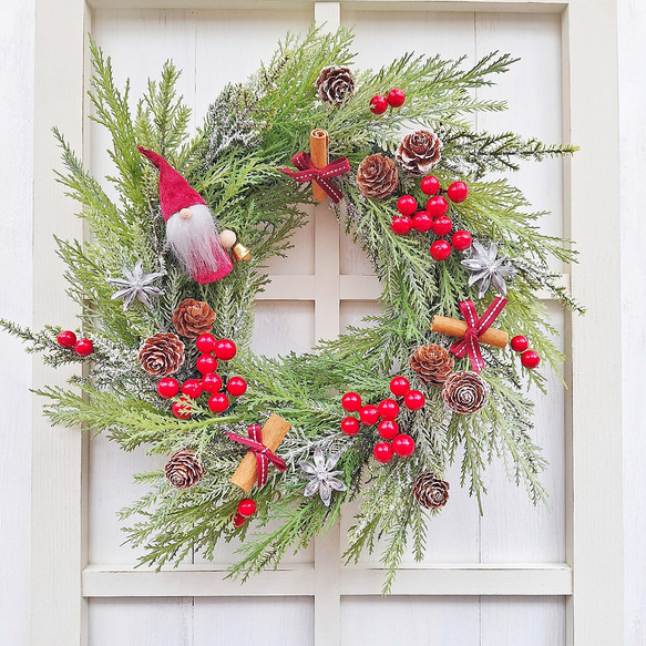 サンタクロースと木の実のクリスマスリース/アーティフィシャル