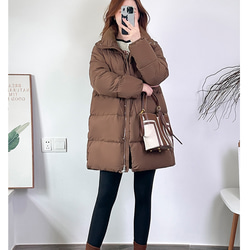 美品 ランバンコレクション ダウンコート ショールカラー Aライン 女優襟 40 カレーカラーのスタンドカラーパンダウンジャケット女性ショート