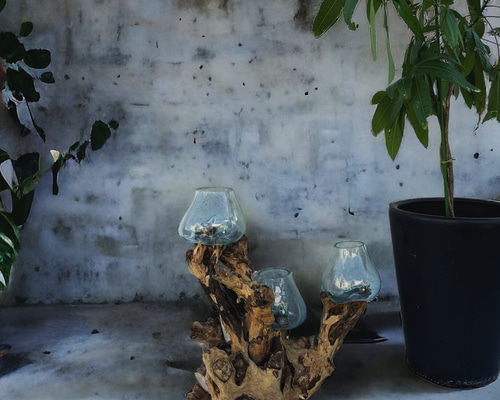 バリ島オーダー品！ガラス工芸！良い波♪ライト付き　ウェーブオブジェです♪ 楽天市場】バリガラス×天然木のオブジェ(S) 【 インテリア 流木