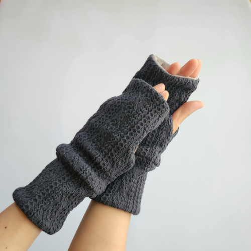 もちもち、暖か。アランニット×もちもちボアのハンドウォーマー/手袋