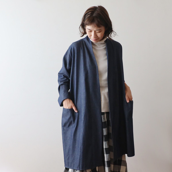春ＰＲＩＣＥ　ローブ襟　ゆったり　ロングカーディガン　コート　蓋ポケット付　甘織デニム　G33 8,140円