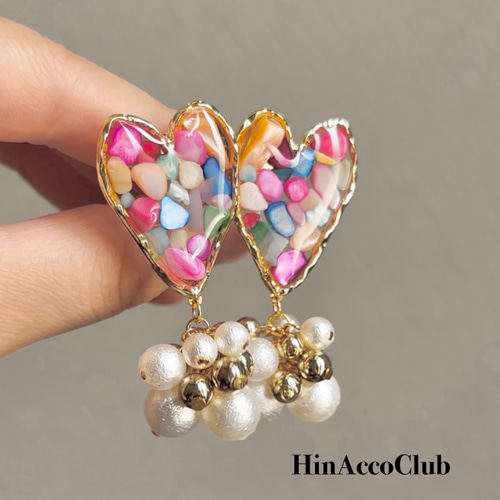 H1. 圧倒的大人気！ 大ぶりハート ピアス イヤリング カラフルミックス 