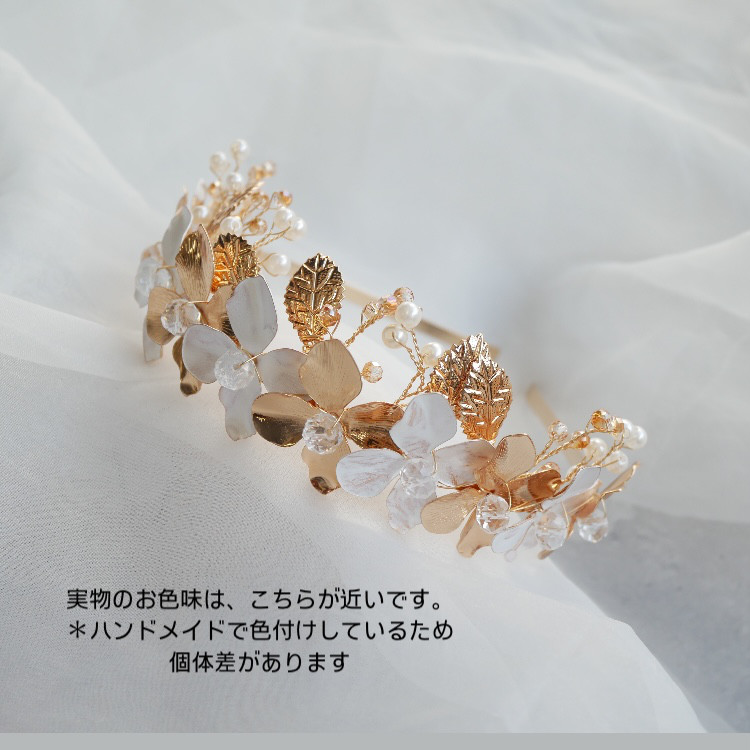 A108 ピンクゴールドカチューシャ　髪飾り成人式卒業式　袴　振袖　結婚式　ドライフラワー