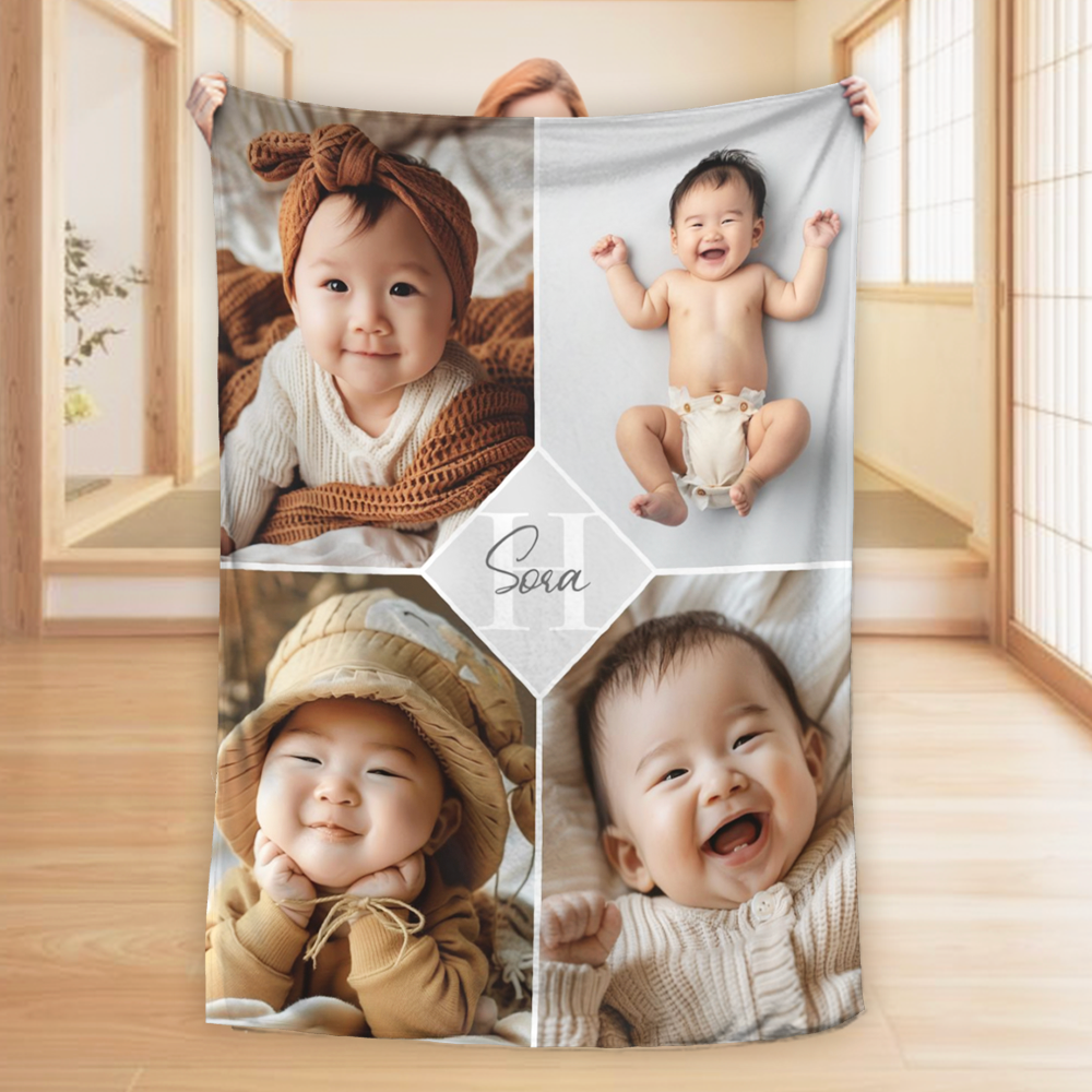 出産祝い名前入りブランケット　写真入りプレゼント　オリジナルベビーブランケット　誕生日ギフト