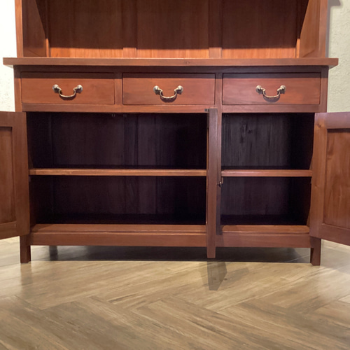 最安値】マホガニー カップボードキャビネット 食器棚 W1250