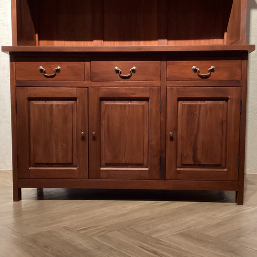 最安値】マホガニー カップボードキャビネット 食器棚 W1250