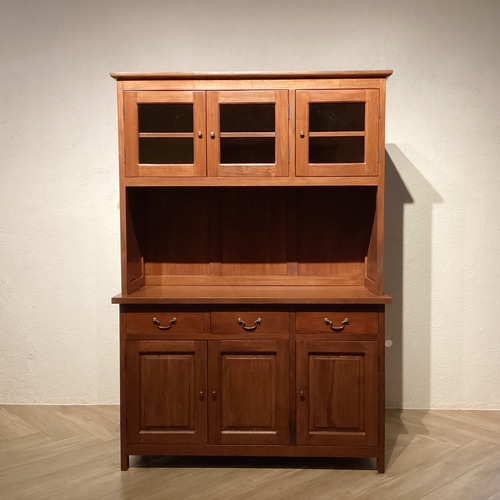 最安値】マホガニー カップボードキャビネット 食器棚 W1250