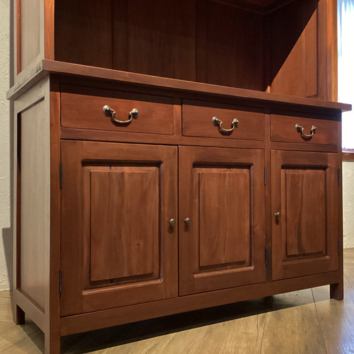 最安値】マホガニー カップボードキャビネット 食器棚 W1250