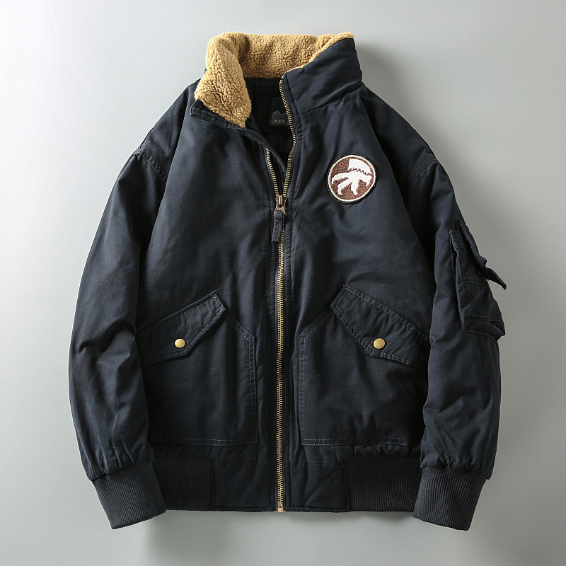 冬の綿入れ空軍パイロットジャケット男厚手ラム毛襟綿入れ綿入れカジュアル青年工服コート