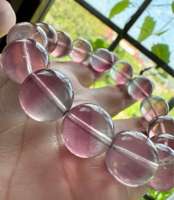 ピンクブルー フローライト ブレスレット 14mm 大玉 天然石