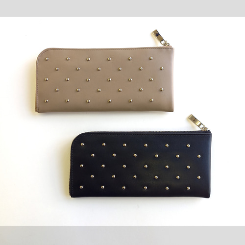 高級革ドットスタッズ長財布（ソフトブルー）軽くて薄いのに大容量！14