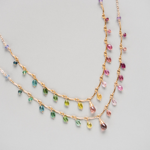 トルマリンとサファイアの虹色ネックレス（14KGF） ネックレス