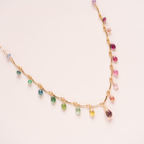 トルマリンとサファイアの虹色ネックレス（14KGF） ネックレス