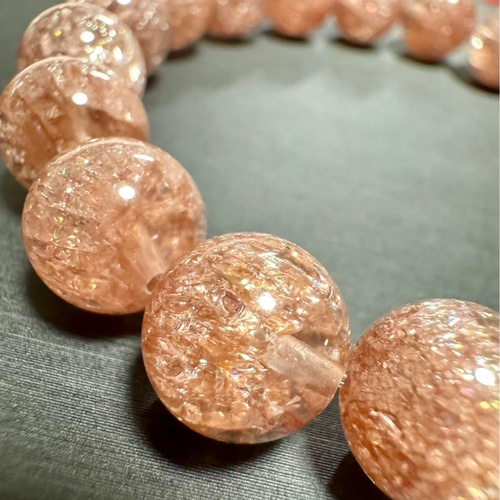 天然石④キラキラルチル10〜11mm  ブレスレット　3本セット キラキラ 花火ルチル ピンク 水晶 10mm ブレスレット 天然石