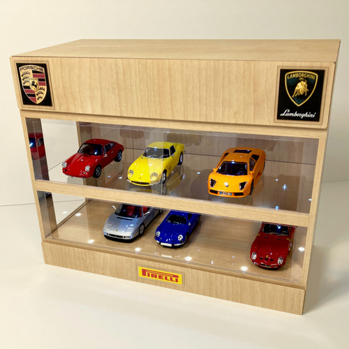 1/43展示12台可・メープル2層式・ディスプレーBOX / LED20灯